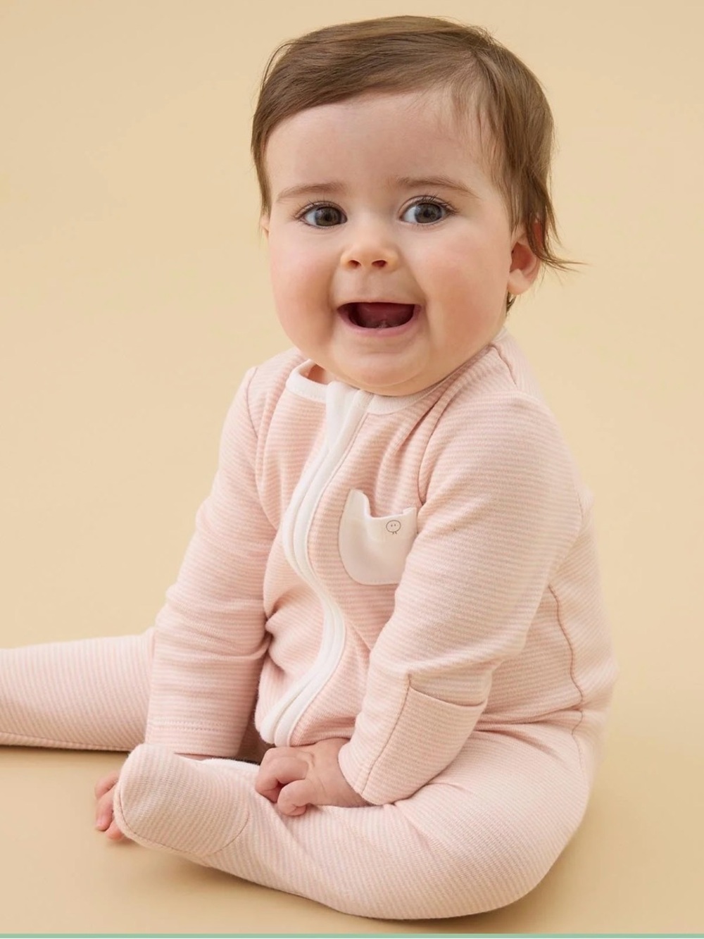MORI Clever Zip Baby Bamboo Cotton Blend Pajamas in Blush Stripe - 6-9M